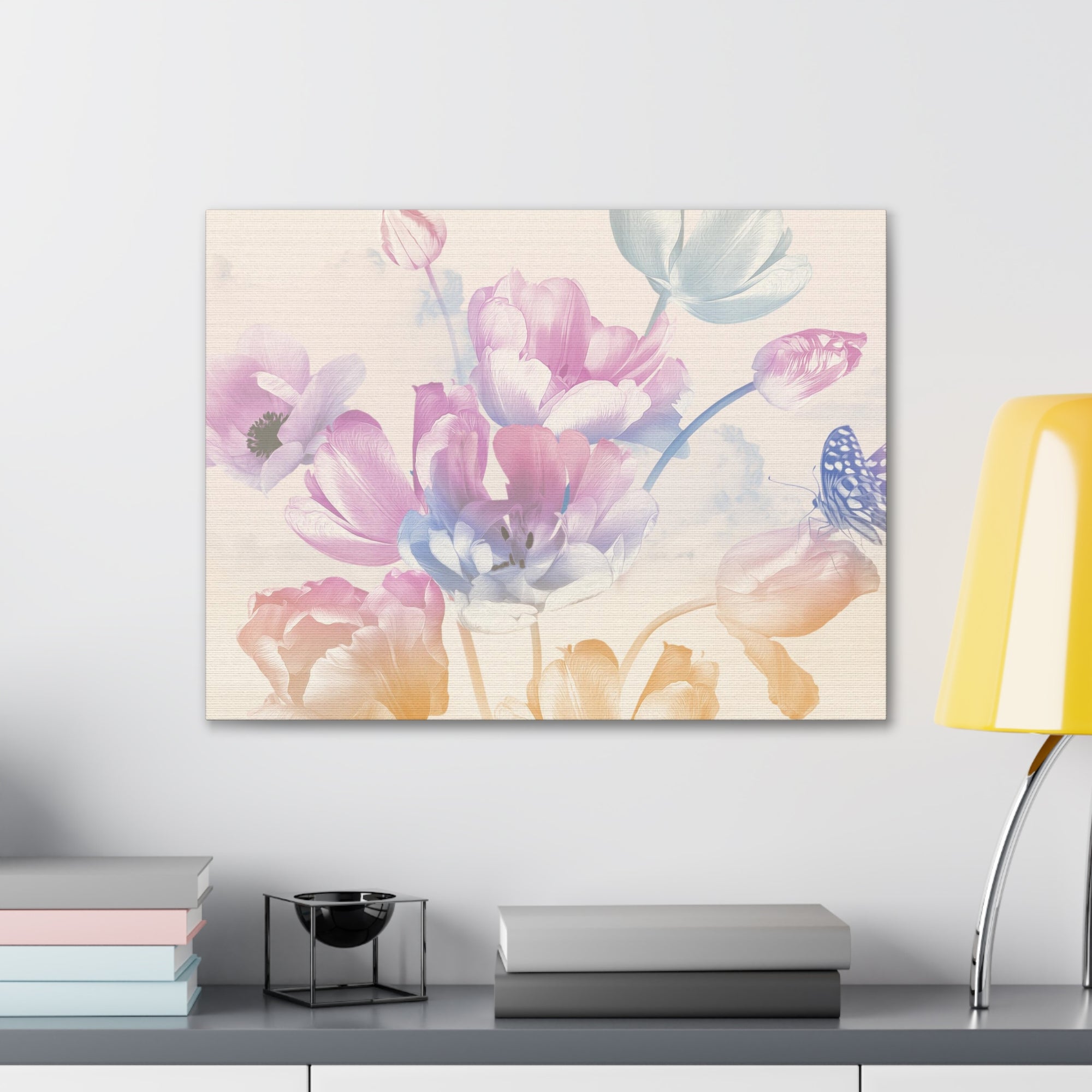 Bouquet Of Spring Garden Tulips And Butterflies Flower Canvas Wall Art for Home Decor Ready-to-Hang-Express Your Love Gifts