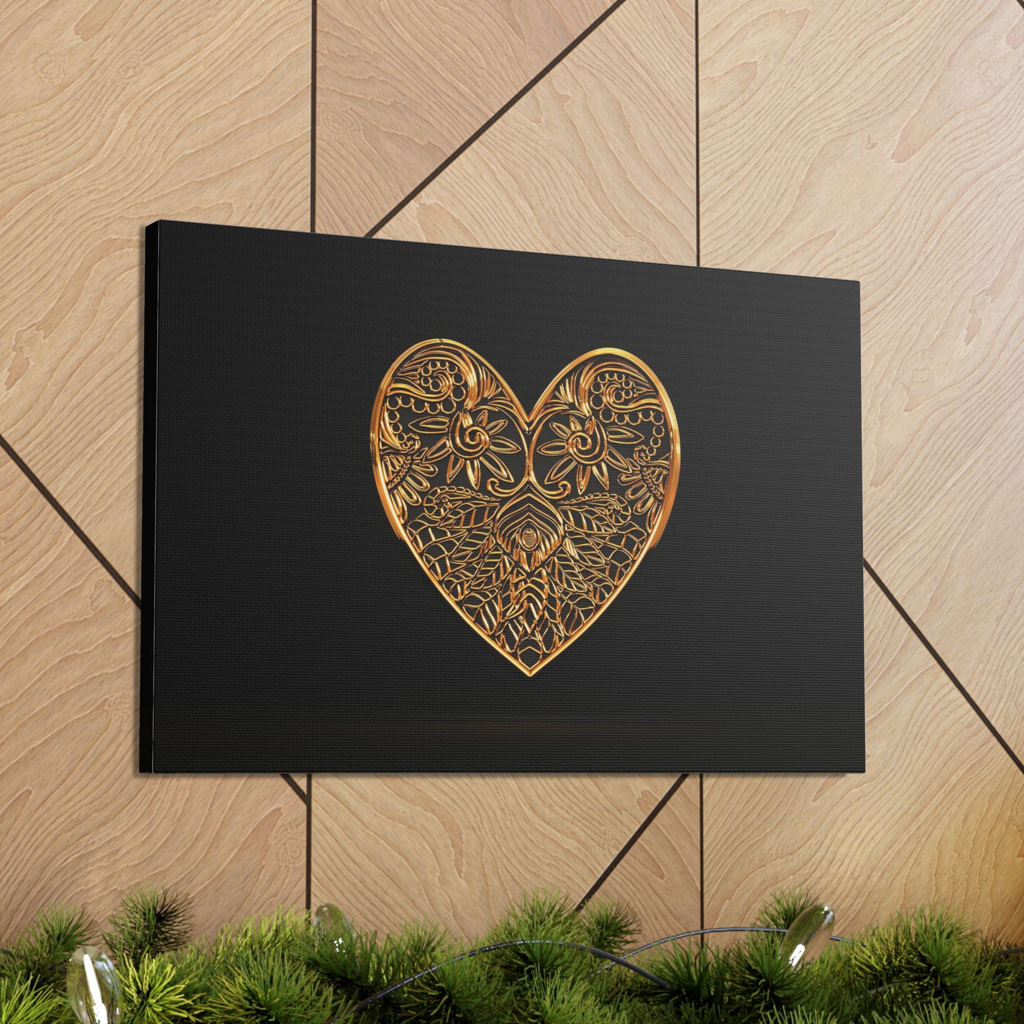 3D Gold Hearts Playing Card Canvas Wall Art for Home Decor Ready-to-Hang-Express Your Love Gifts