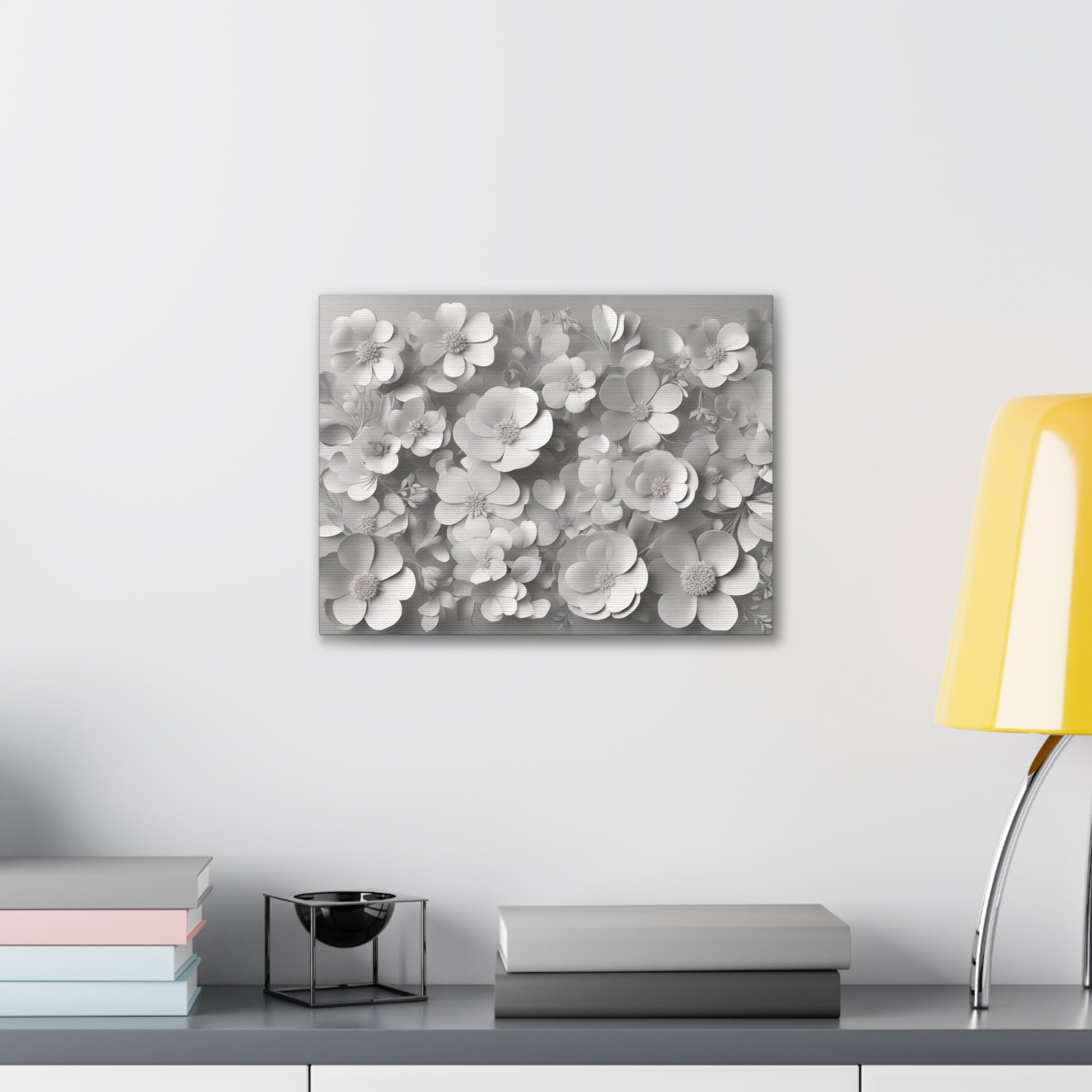 3D Aesthetic White Flower Background Canvas Wall Art for Home Decor Ready-to-Hang-Express Your Love Gifts