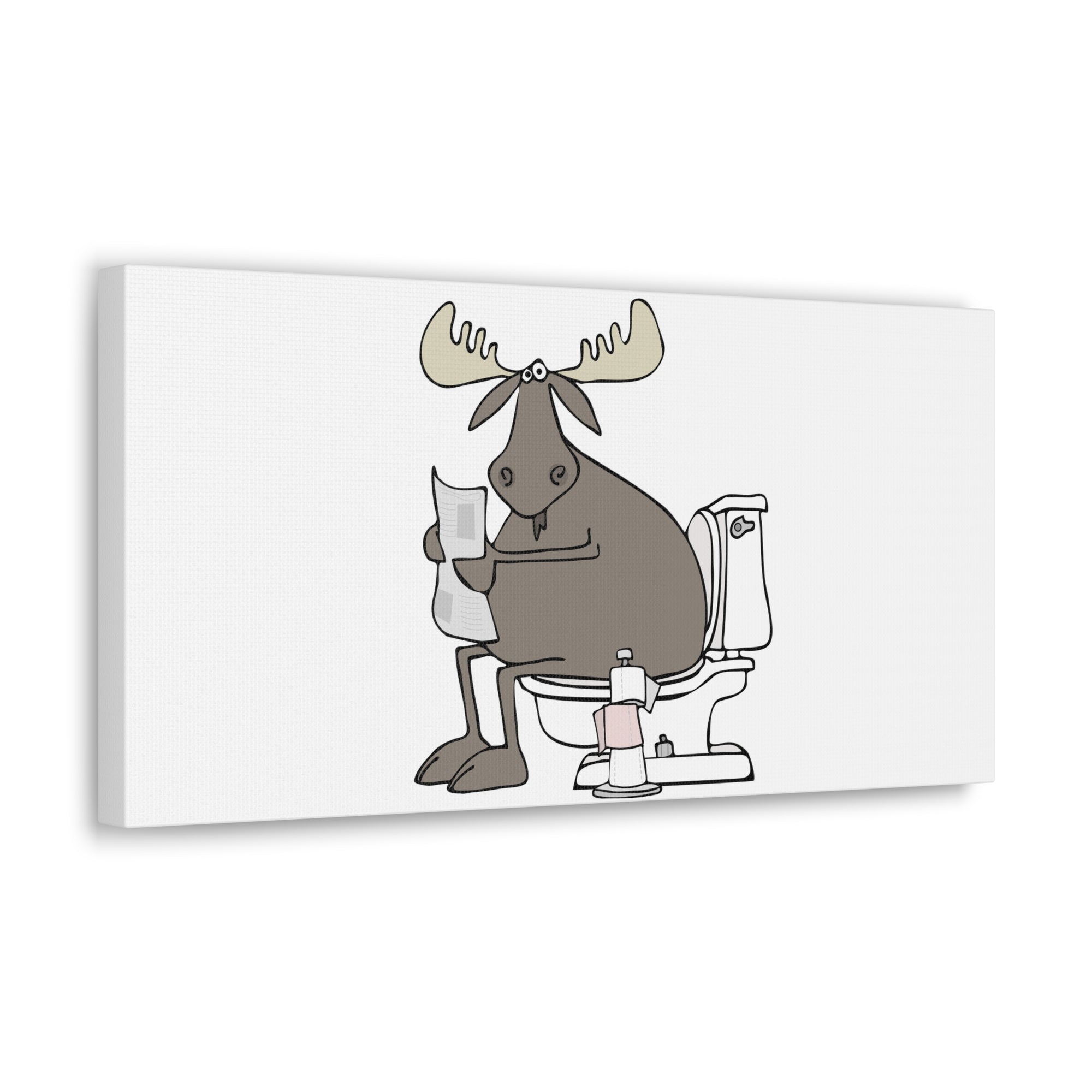 Moose Reading Newspaper On Toilet Funny Canvas Wall Art for Home Decor Ready-to-Hand-Express Your Love Gifts