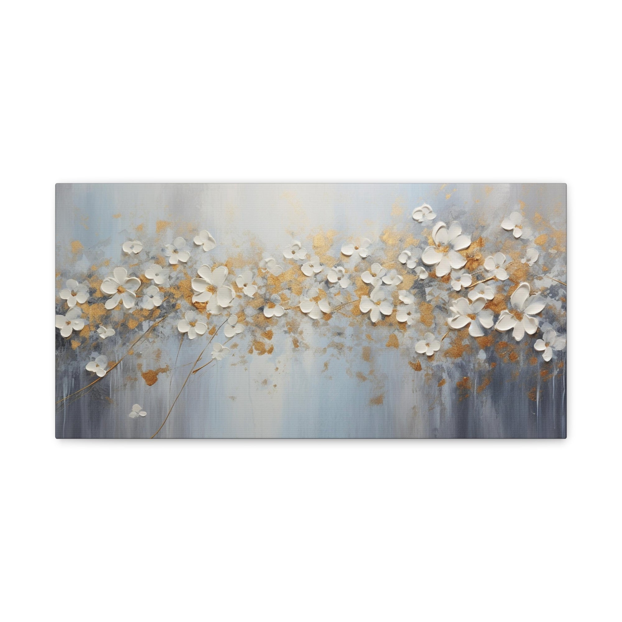 Abstract Gold Element White Flowers Texture Background Canvas Wall Art for Home Decor Ready-to-Hang-Express Your Love Gifts