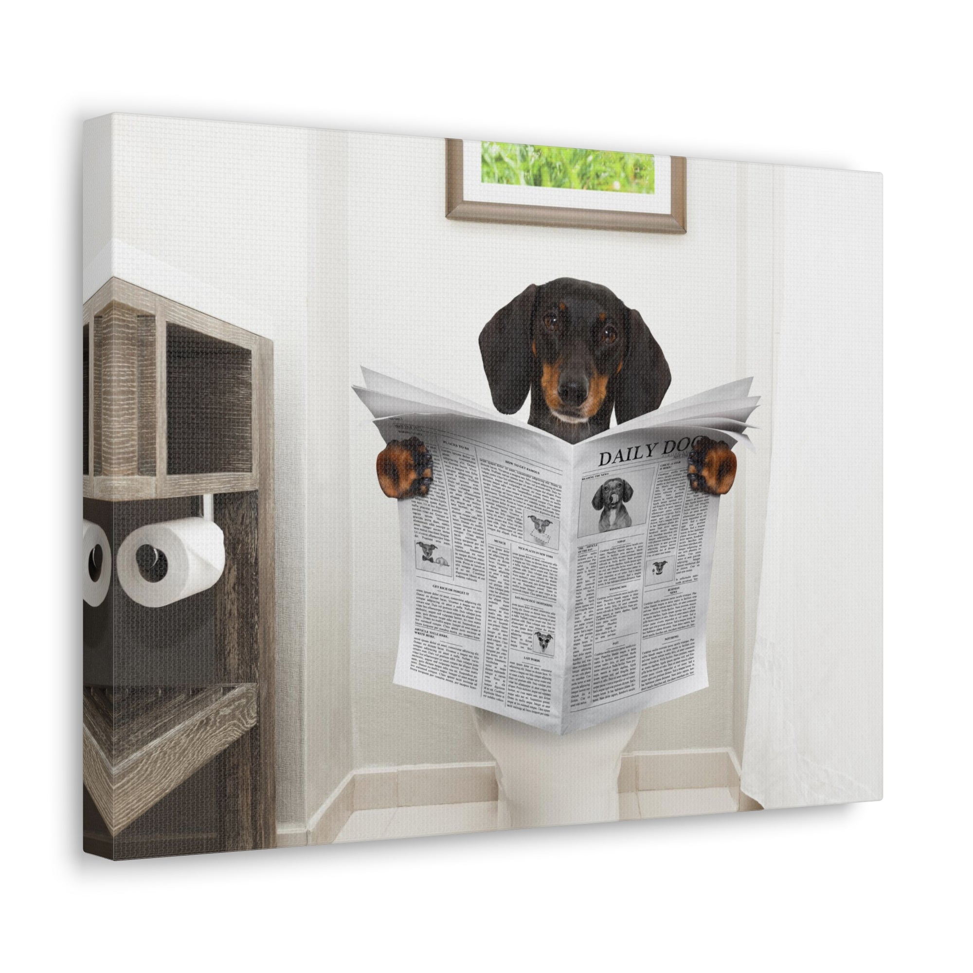 Dachshund Or Sausage Dog Reading Newspaper On Toilet Funny Canvas Wall Art for Home Decor Ready-to-Hand-Express Your Love Gifts