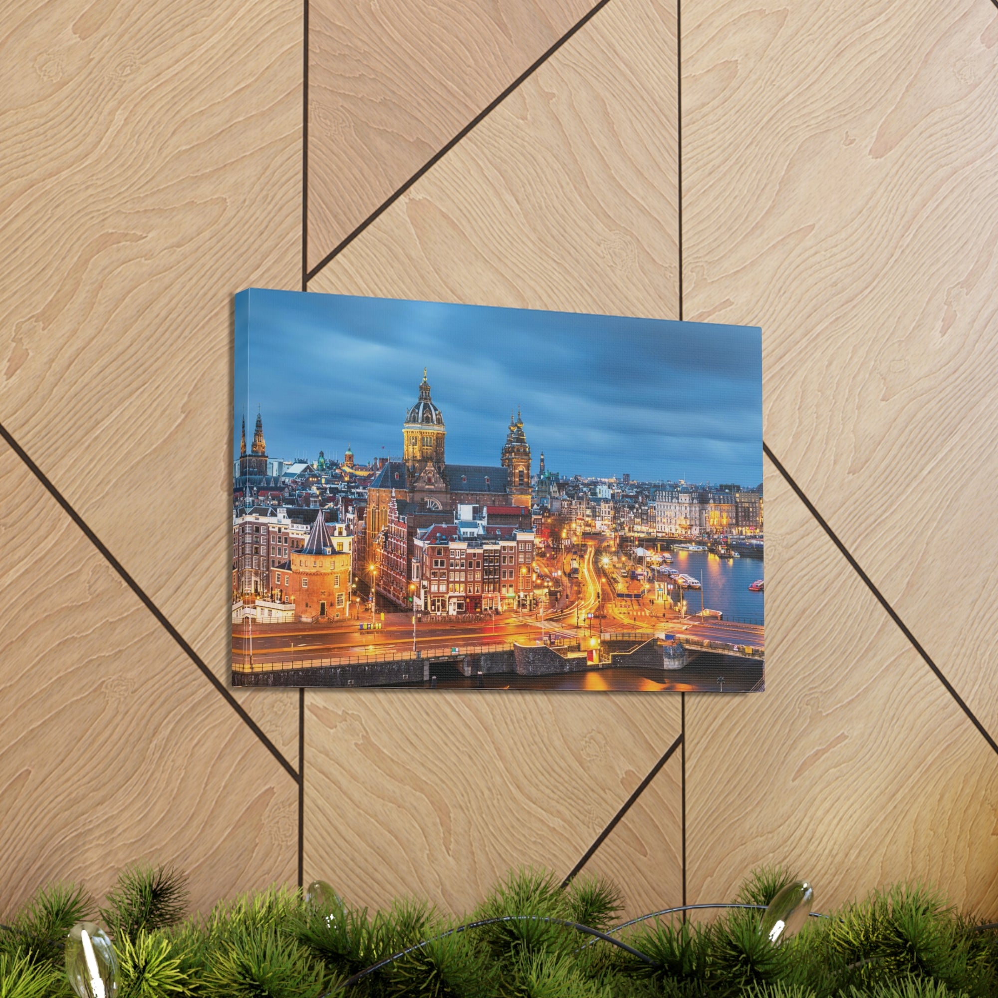 Amsterdam Night Skyline Canvas Artwork High-Quality Breathtaking Stunning Cityscape for Home Decor Ready to Hang-Express Your Love Gifts