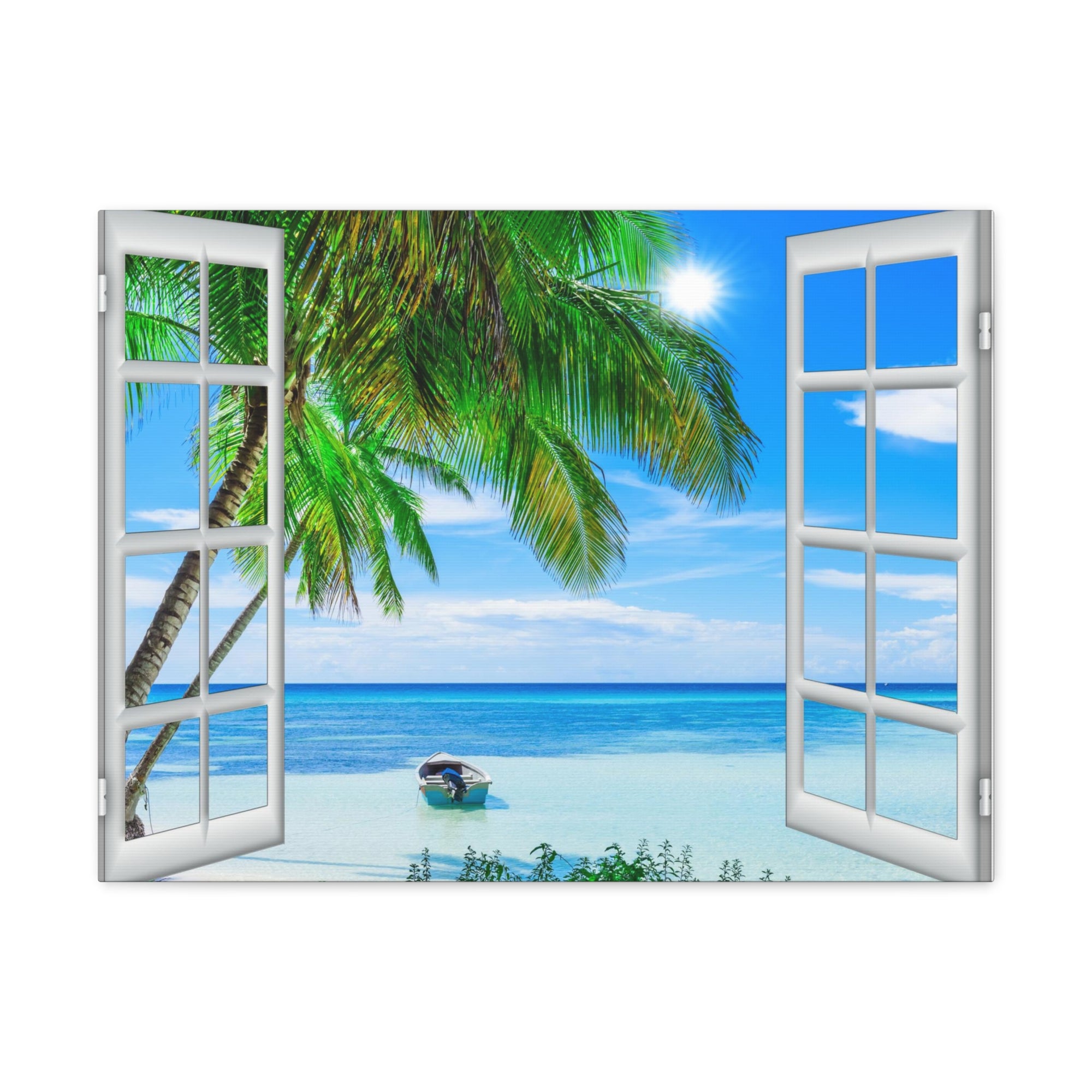 Canvas Print Wall Art Window Beach Coconut View Nature Photography Realism Scenic Landscape Colorful Multicolor for Home Decor Ready to Hang-Express Your Love Gifts