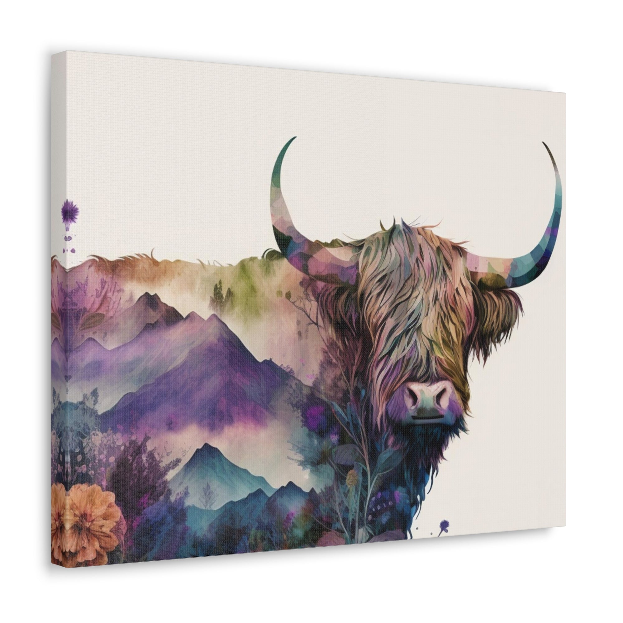 Bison Standing In Flower Field Buffalo Art Canvas Wall Art for Home Decor Ready-to-Hang-Express Your Love Gifts