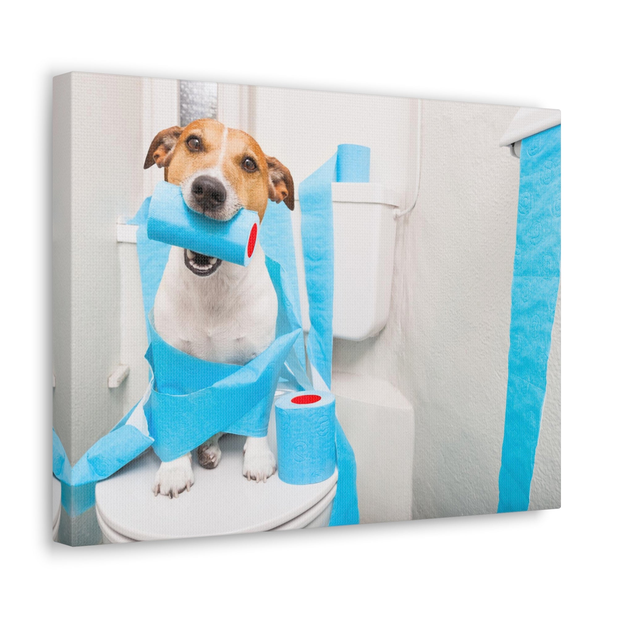 Jack Russell Terrier Sitting On Toilet Funny Canvas Wall Art for Home Decor Ready-to-Hand-Express Your Love Gifts