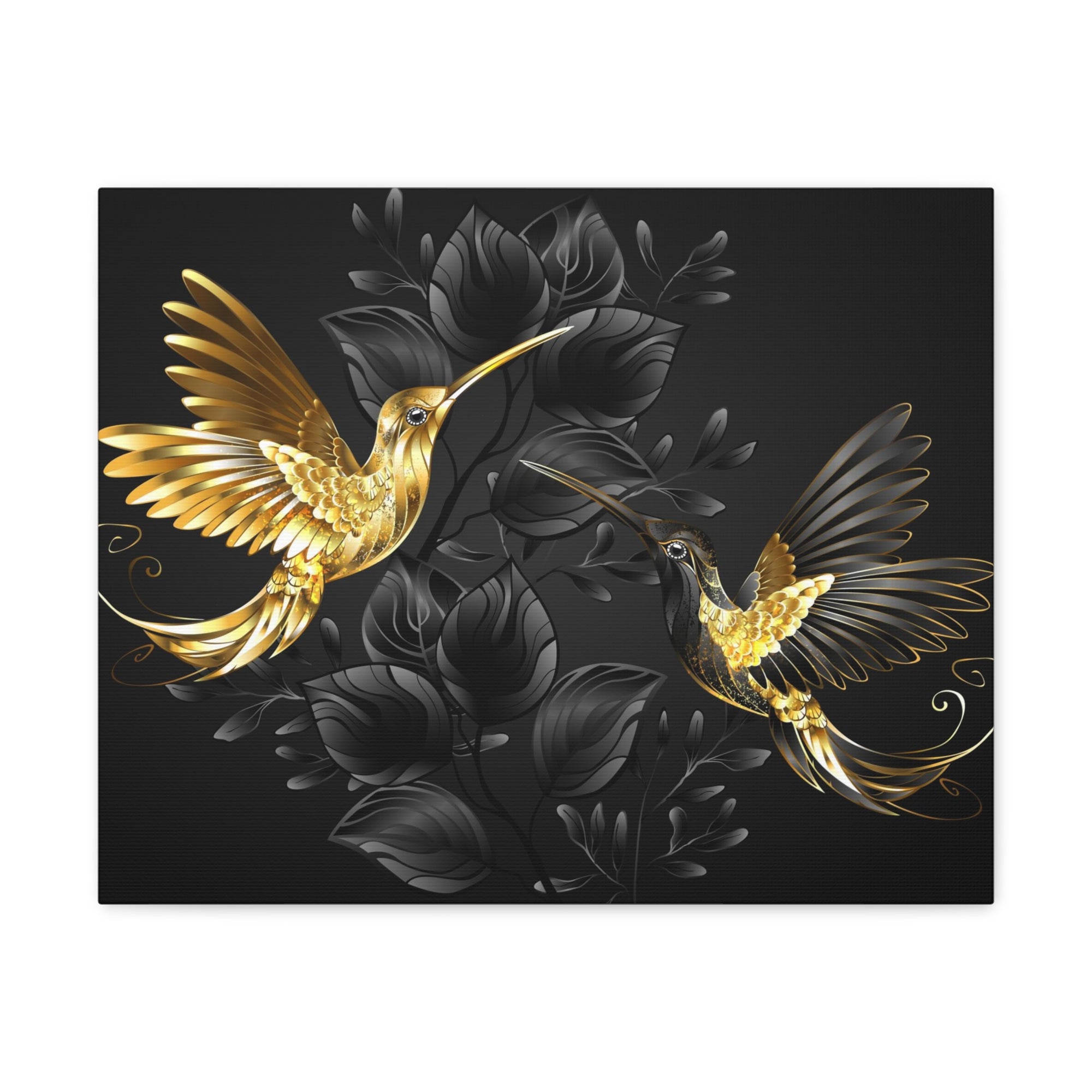 Black Gold Jewelry Hummingbirds With Flowers Canvas Wall Art for Home Decor Ready-to-Hang-Express Your Love Gifts