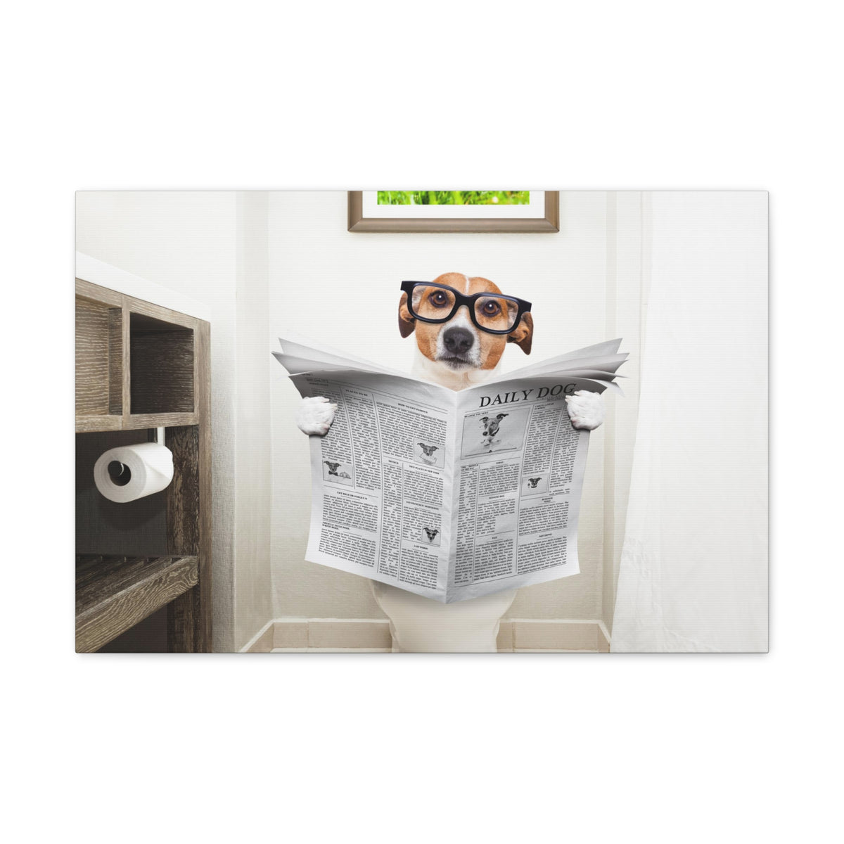 Jack Russell Reading Newspaper On Toilet Funny Canvas Wall Art for Home Decor Ready-to-Hang-Express Your Love Gifts