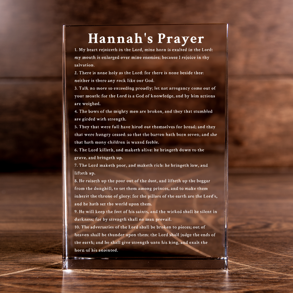 Hannah's Prayer 1 Samuel 2:1–10 Portrait Cut Wedge Crystal Engraved Elegant Religious for Devoted Believers Christian