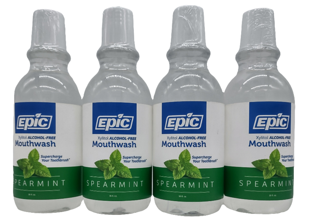 Epic Xylitol Spearmint Mouthwash, 16 oz, 4 Pack, Freshens Breath, 25% Xylitol Formula-Express Your Love Gifts