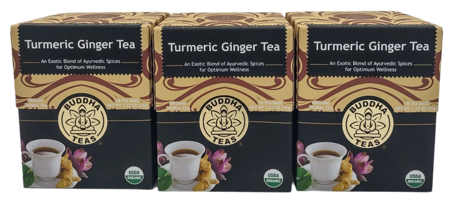 Buddha Teas Organic Turmeric Ginger Tea - OU Kosher, USDA Organic, CCOF Organic, 18 Bleach-Free Tea Bags (Pack of 3)-Express Your Love Gifts