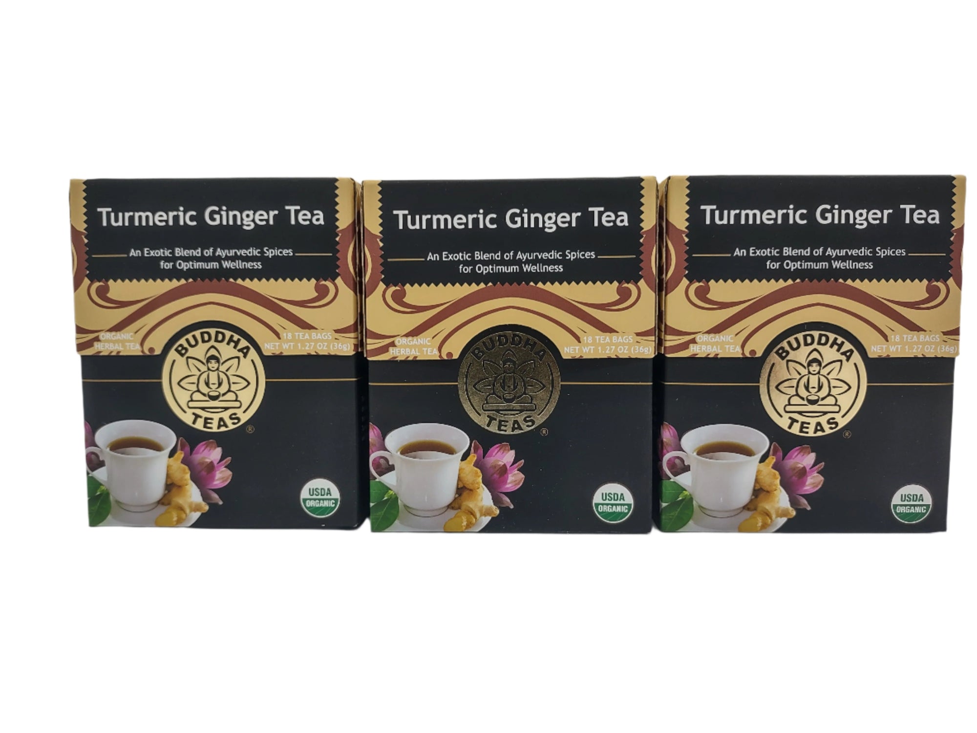 Buddha Teas Organic Turmeric Ginger Tea - OU Kosher, USDA Organic, CCOF Organic, 18 Bleach-Free Tea Bags (Pack of 3)-Express Your Love Gifts