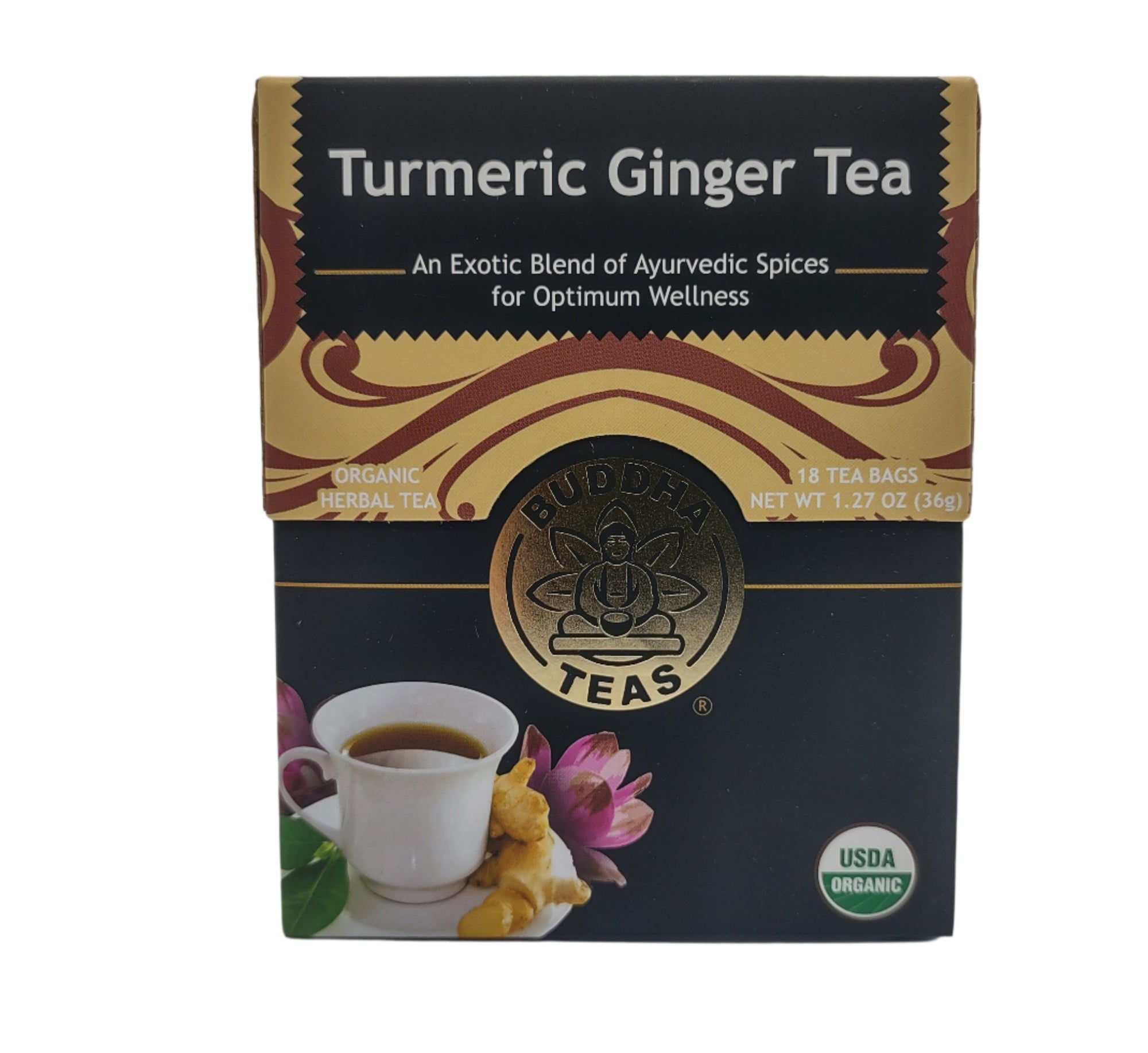 Buddha Teas Organic Turmeric Ginger Tea - OU Kosher, USDA Organic, CCOF Organic, 18 Bleach-Free Tea Bags (Pack of 3)-Express Your Love Gifts