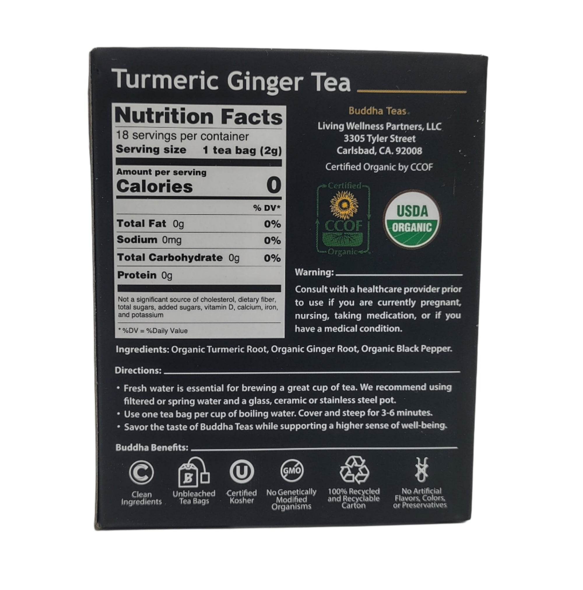 Buddha Teas Organic Turmeric Ginger Tea - OU Kosher, USDA Organic, CCOF Organic, 18 Bleach-Free Tea Bags (Pack of 3)-Express Your Love Gifts