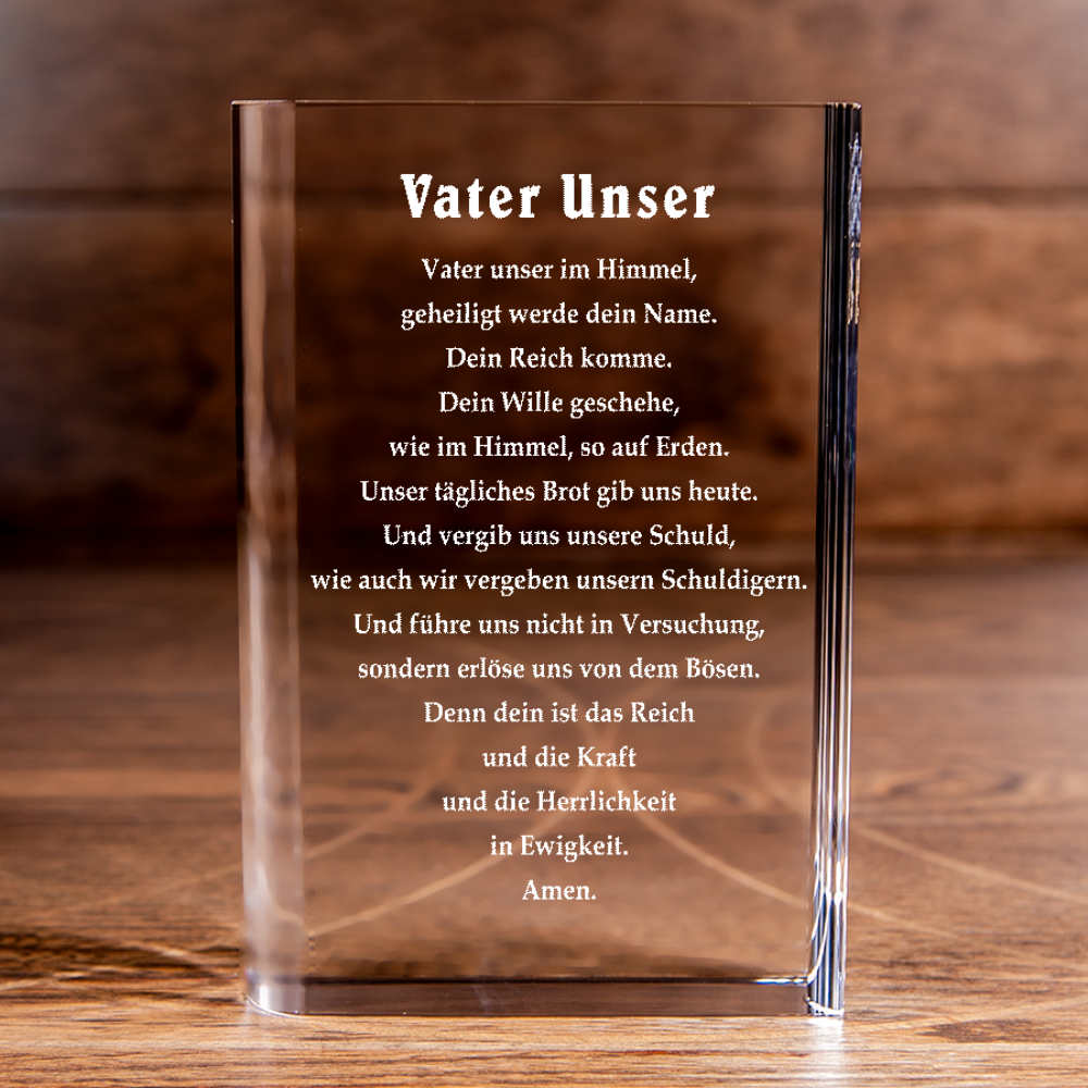 Lord's Prayer Vater Unser German Engraved Cut Crystal Book Elegant Religious for Devoted Believers Christian