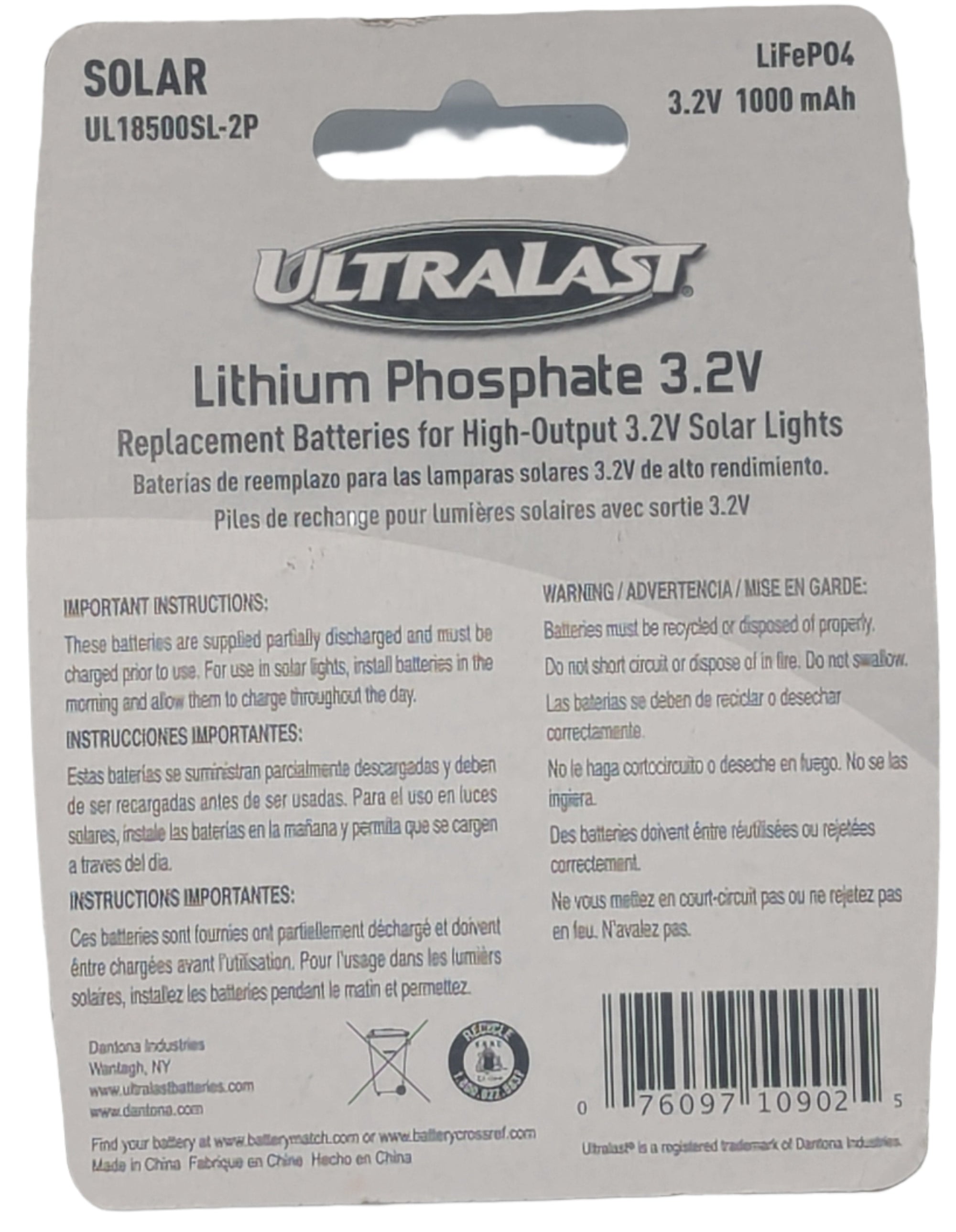 ULTRALAST 18500 LiFePO4 Rechargeable Batteries 3.2V 1000mAh 4-Pack-Express Your Love Gifts