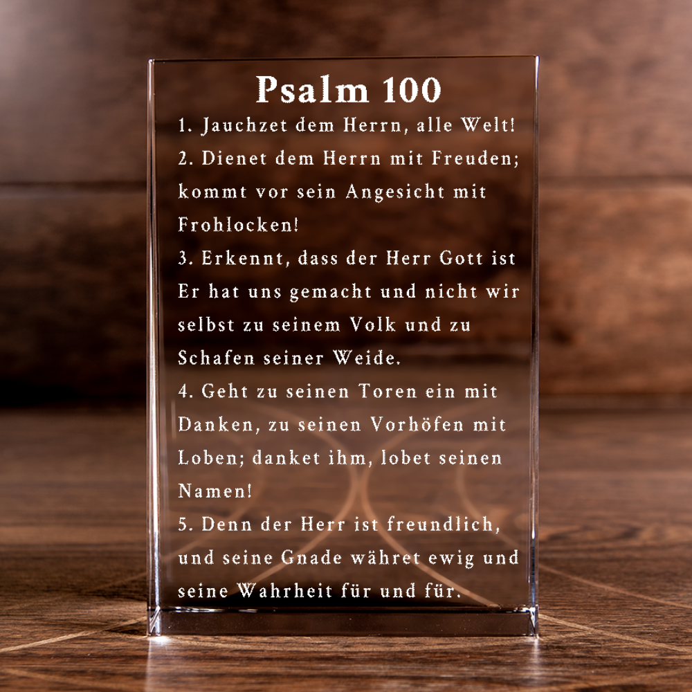 Psalm 100 German Portrait Cut Wedge Crystal Engraved Elegant Religious for Devoted Believers Christian