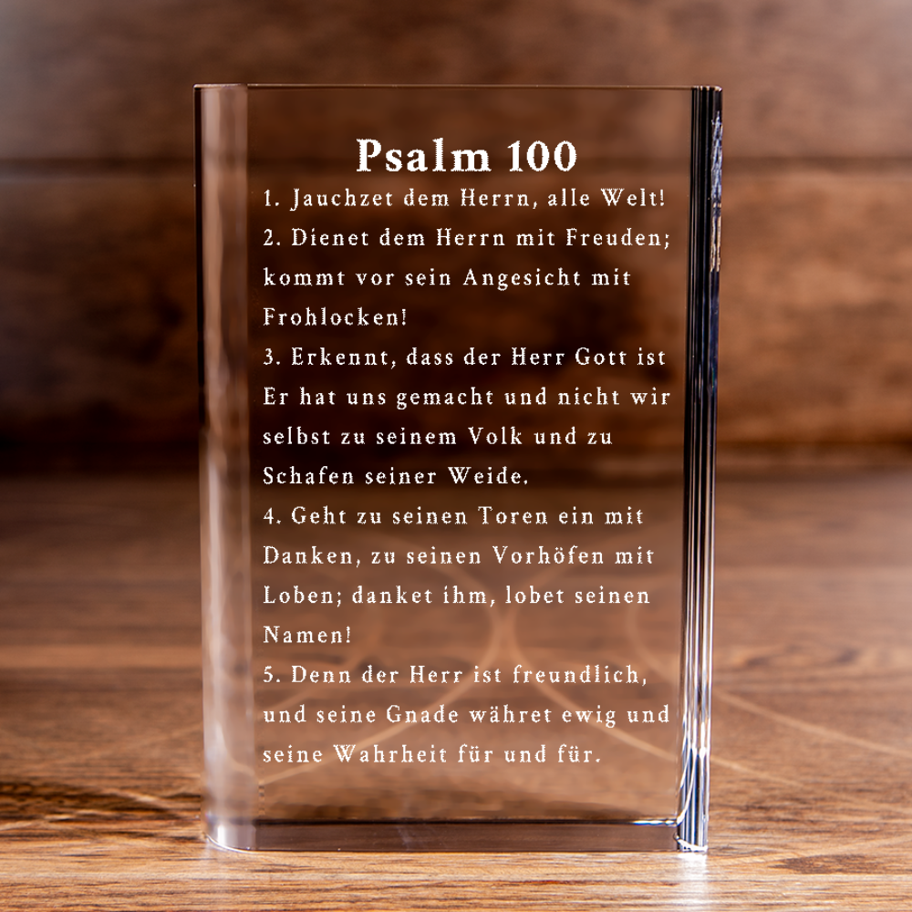 Psalm 100 German Engraved Cut Crystal Book Elegant Religious for Devoted Believers Christian