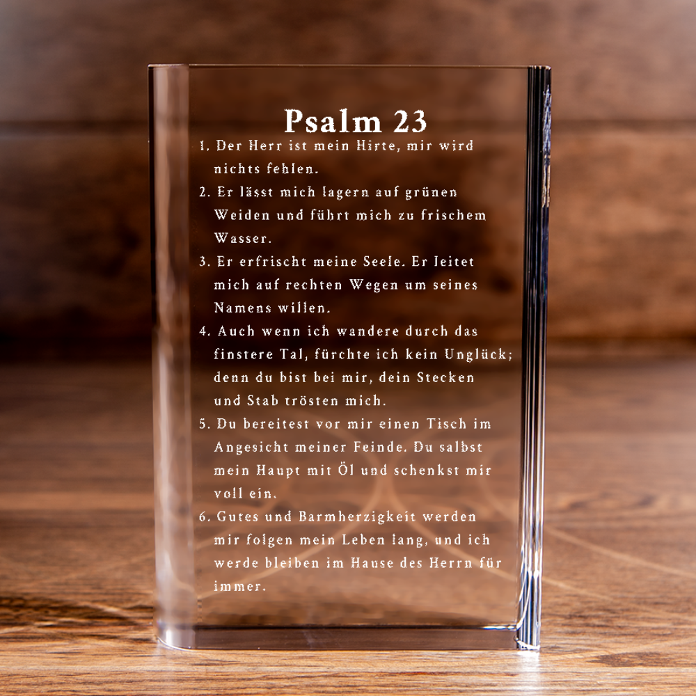 Psalm 23 German Book Cut Crystal Engraved Cut Crystal Book Elegant Religious for Devoted Believers Christian