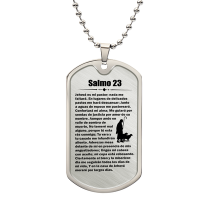 Psalm 23 Spanish Salmo 23 Necklace Dog Tag Stainless Steel or 18k Gold w 24" Chain-Express Your Love Gifts