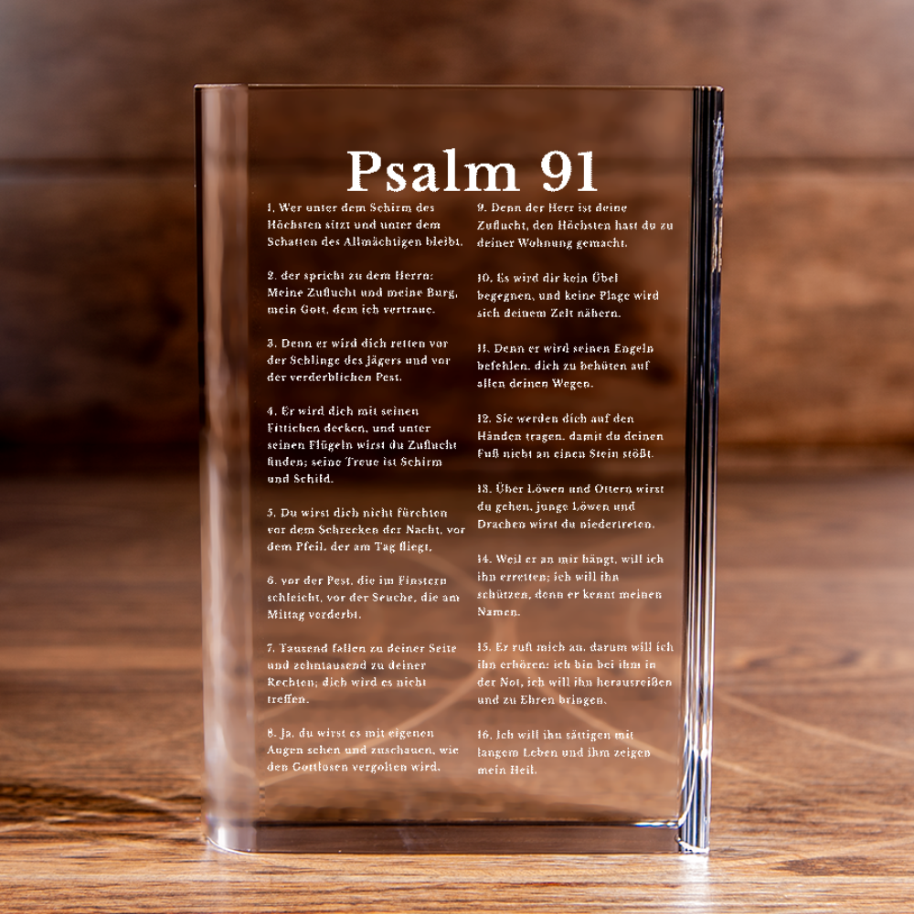 Psalm 91 German Engraved Cut Crystal Book Elegant Religious for Devoted Believers Christian