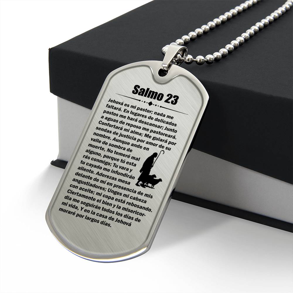 Psalm 23 Spanish Salmo 23 Necklace Dog Tag Stainless Steel or 18k Gold w 24" Chain-Express Your Love Gifts