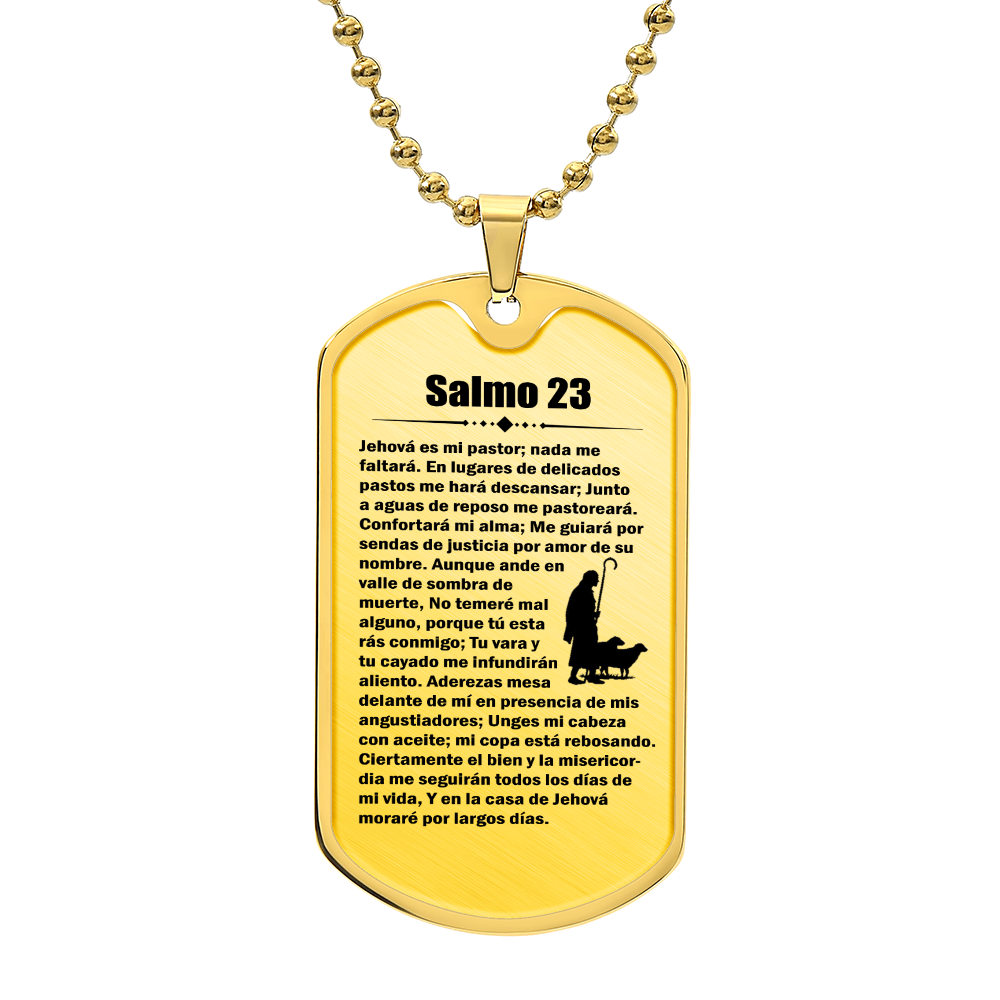 Psalm 23 Spanish Salmo 23 Necklace Dog Tag Stainless Steel or 18k Gold w 24" Chain-Express Your Love Gifts