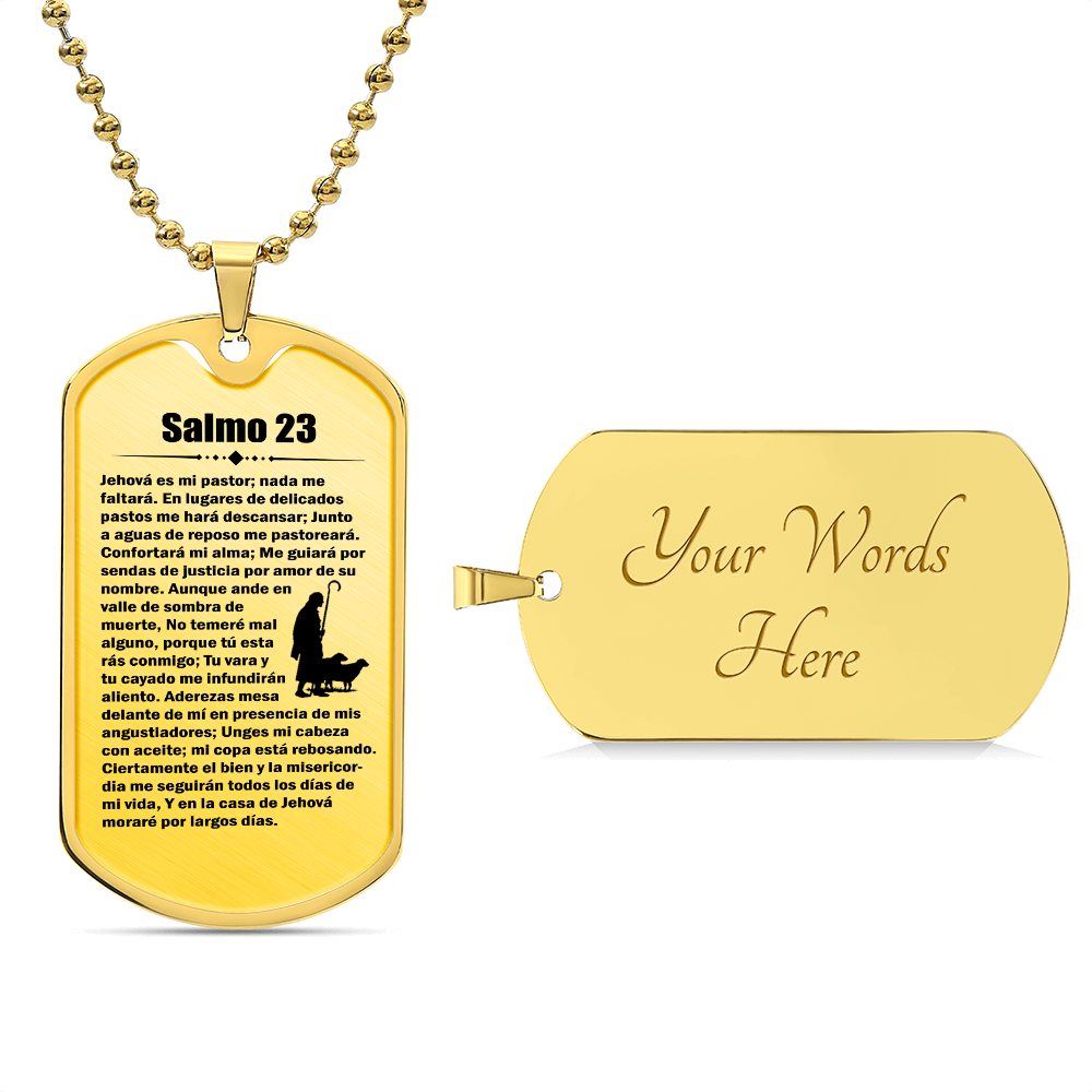 Psalm 23 Spanish Salmo 23 Necklace Dog Tag Stainless Steel or 18k Gold w 24" Chain-Express Your Love Gifts