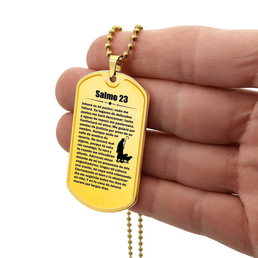 Psalm 23 Spanish Salmo 23 Necklace Dog Tag Stainless Steel or 18k Gold w 24" Chain-Express Your Love Gifts