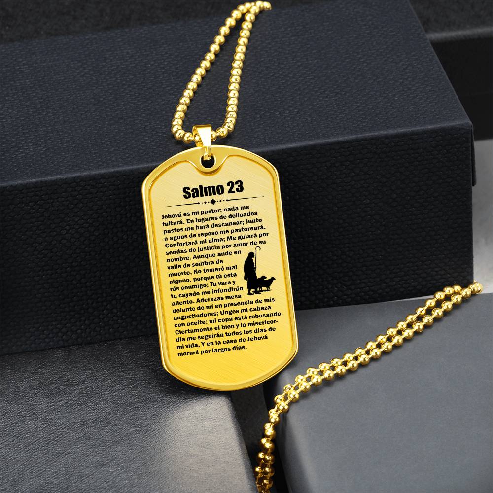 Psalm 23 Spanish Salmo 23 Necklace Dog Tag Stainless Steel or 18k Gold w 24" Chain-Express Your Love Gifts