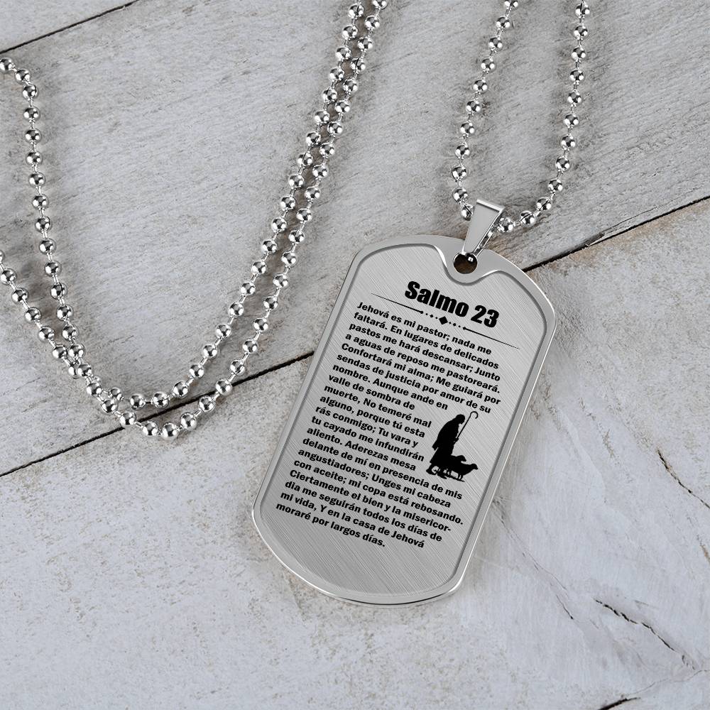 Psalm 23 Spanish Salmo 23 Necklace Dog Tag Stainless Steel or 18k Gold w 24" Chain-Express Your Love Gifts