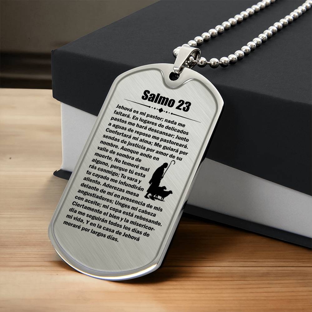 Psalm 23 Spanish Salmo 23 Necklace Dog Tag Stainless Steel or 18k Gold w 24" Chain-Express Your Love Gifts