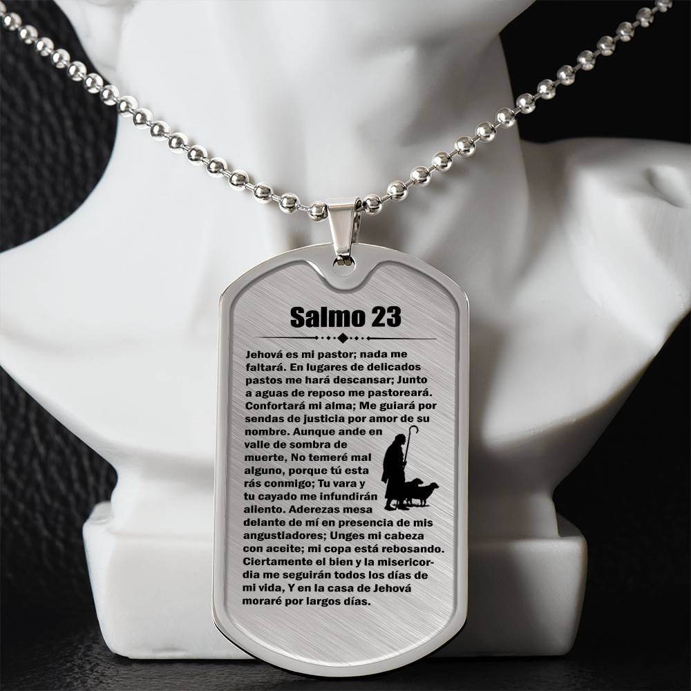 Psalm 23 Spanish Salmo 23 Necklace Dog Tag Stainless Steel or 18k Gold w 24" Chain-Express Your Love Gifts