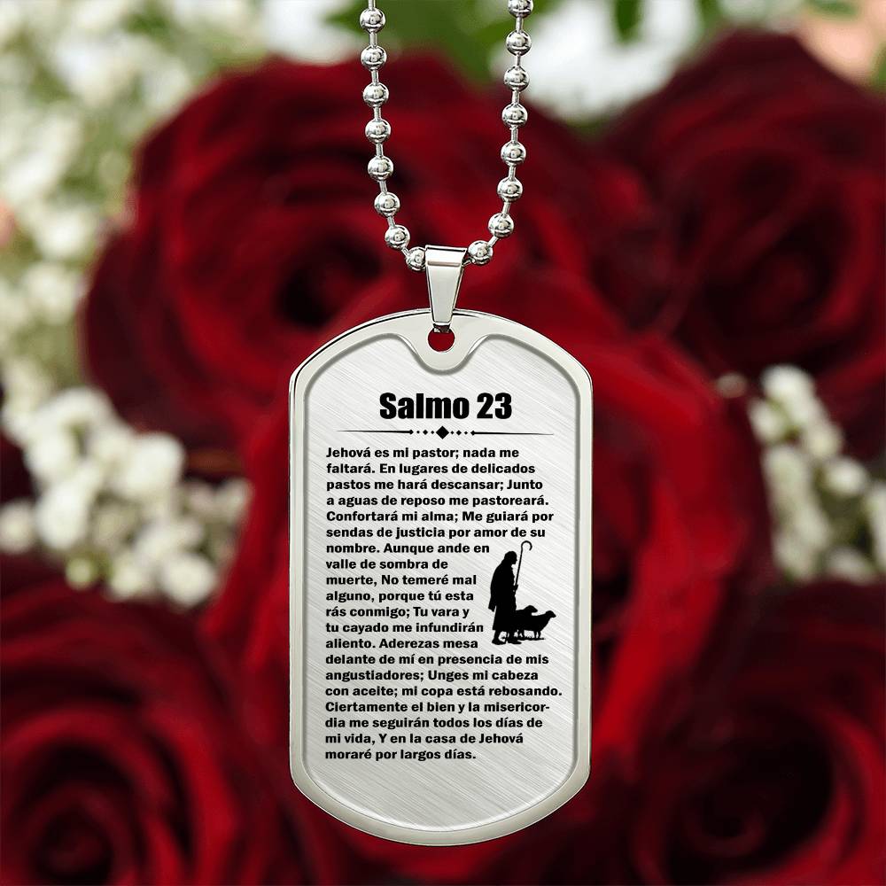 Psalm 23 Spanish Salmo 23 Necklace Dog Tag Stainless Steel or 18k Gold w 24" Chain-Express Your Love Gifts