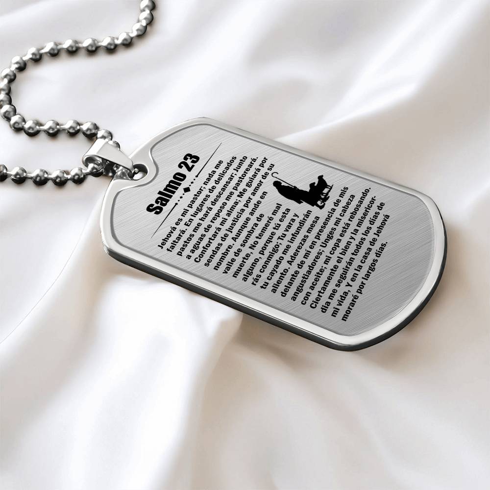 Psalm 23 Spanish Salmo 23 Necklace Dog Tag Stainless Steel or 18k Gold w 24" Chain-Express Your Love Gifts