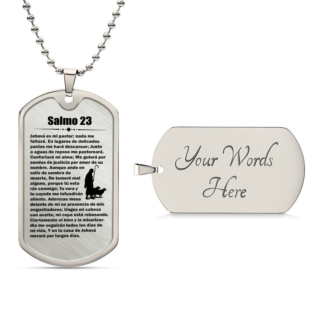 Psalm 23 Spanish Salmo 23 Necklace Dog Tag Stainless Steel or 18k Gold w 24" Chain-Express Your Love Gifts