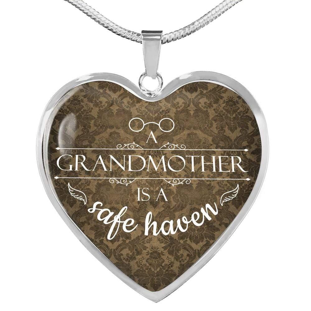 A Grandmother Is A Safe Haven Necklace Stainless Steel or 18k Gold Heart Pendant 18-22" - Express Your Love Gifts