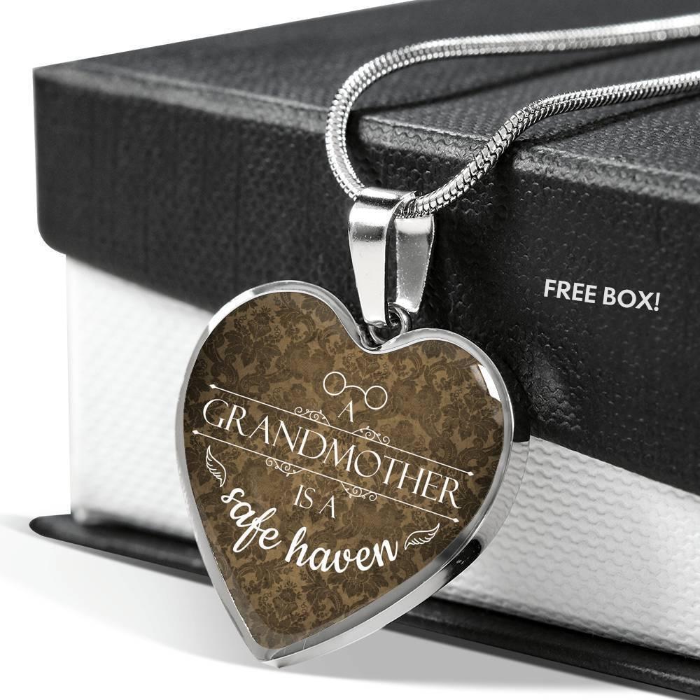 A Grandmother Is A Safe Haven Necklace Stainless Steel or 18k Gold Heart Pendant 18-22" - Express Your Love Gifts