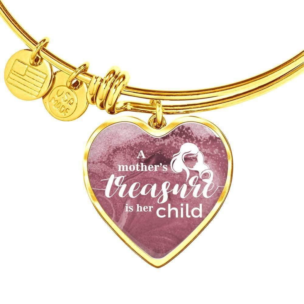 A Mother'S Treasure Is Her Child Stainless Steel or 18k Gold Heart Bracelet Bangle - Express Your Love Gifts