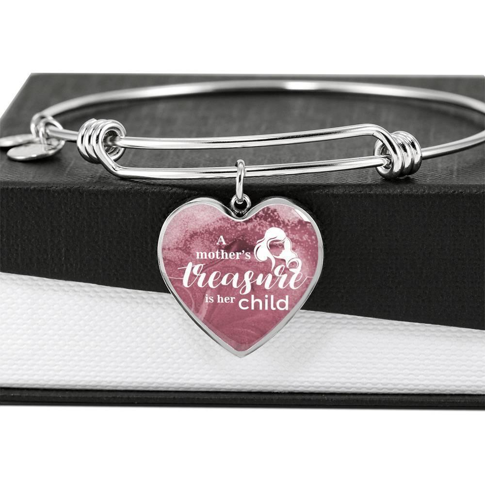 A Mother'S Treasure Is Her Child Stainless Steel or 18k Gold Heart Bracelet Bangle - Express Your Love Gifts