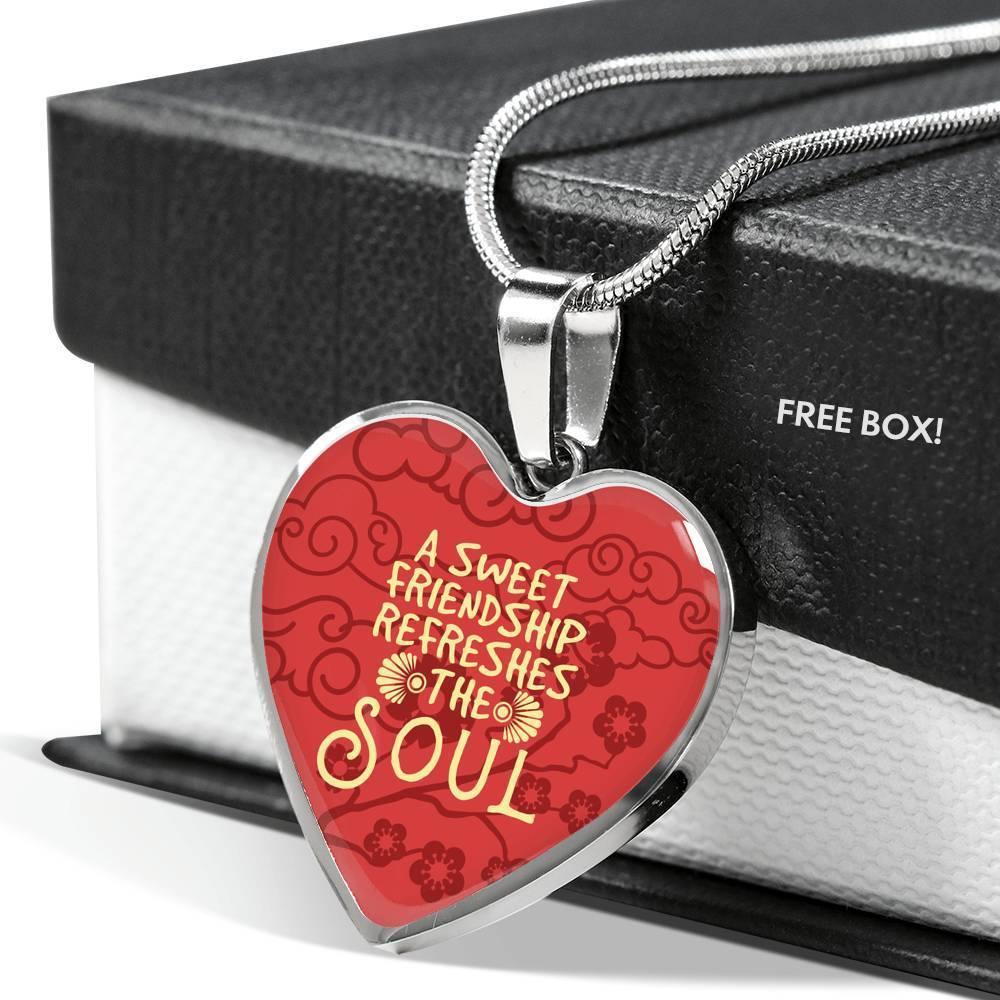 A Sweet Friendship Refreshes The Soul Necklace Stainless Steel or 18k Gold Heart Pendant 18-22" - Express Your Love Gifts