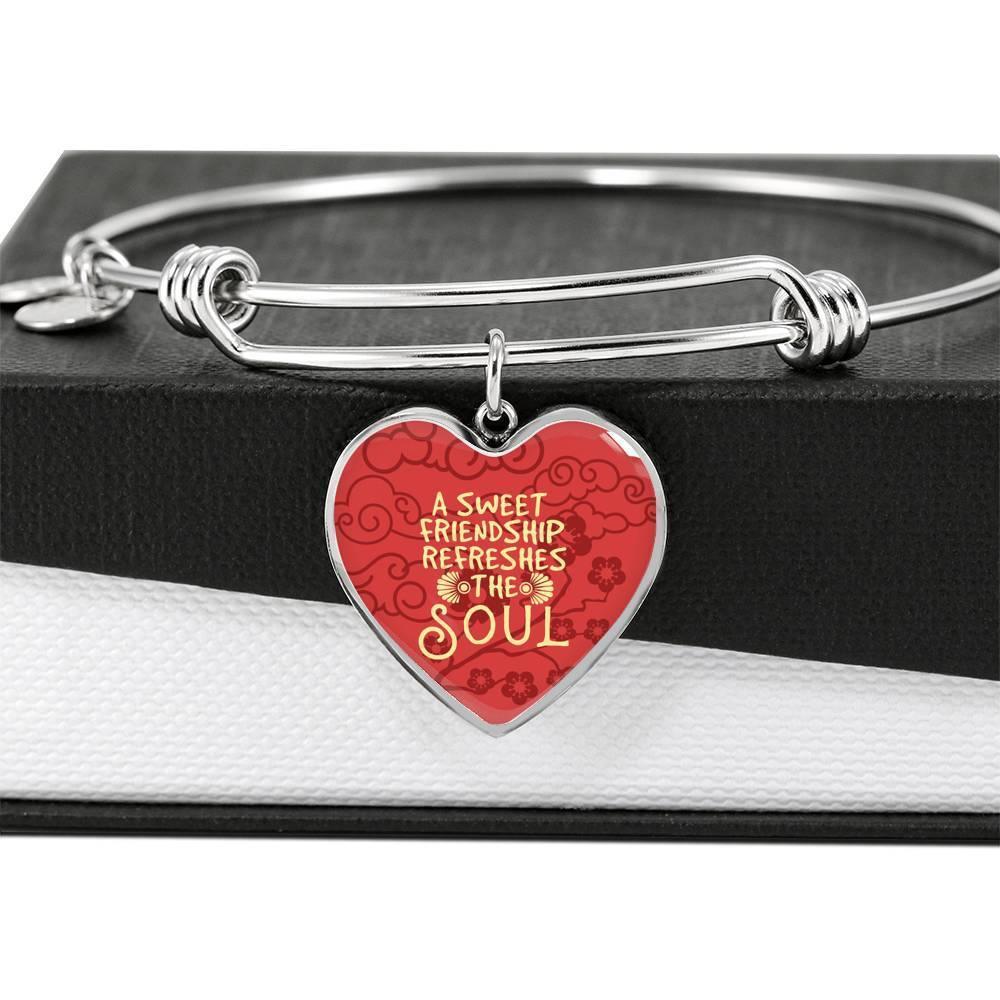 A Sweet Friendship Refreshes The Soul Stainless Steel or 18k Gold Heart Bracelet Bangle - Express Your Love Gifts