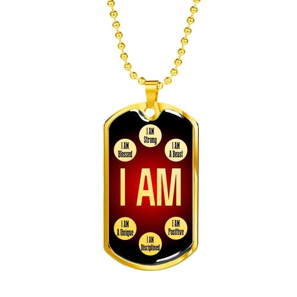 Affirmations Necklace I Am Dog Tag Stainless Steel or 18k Gold 24" Chain Mantra - Express Your Love Gifts