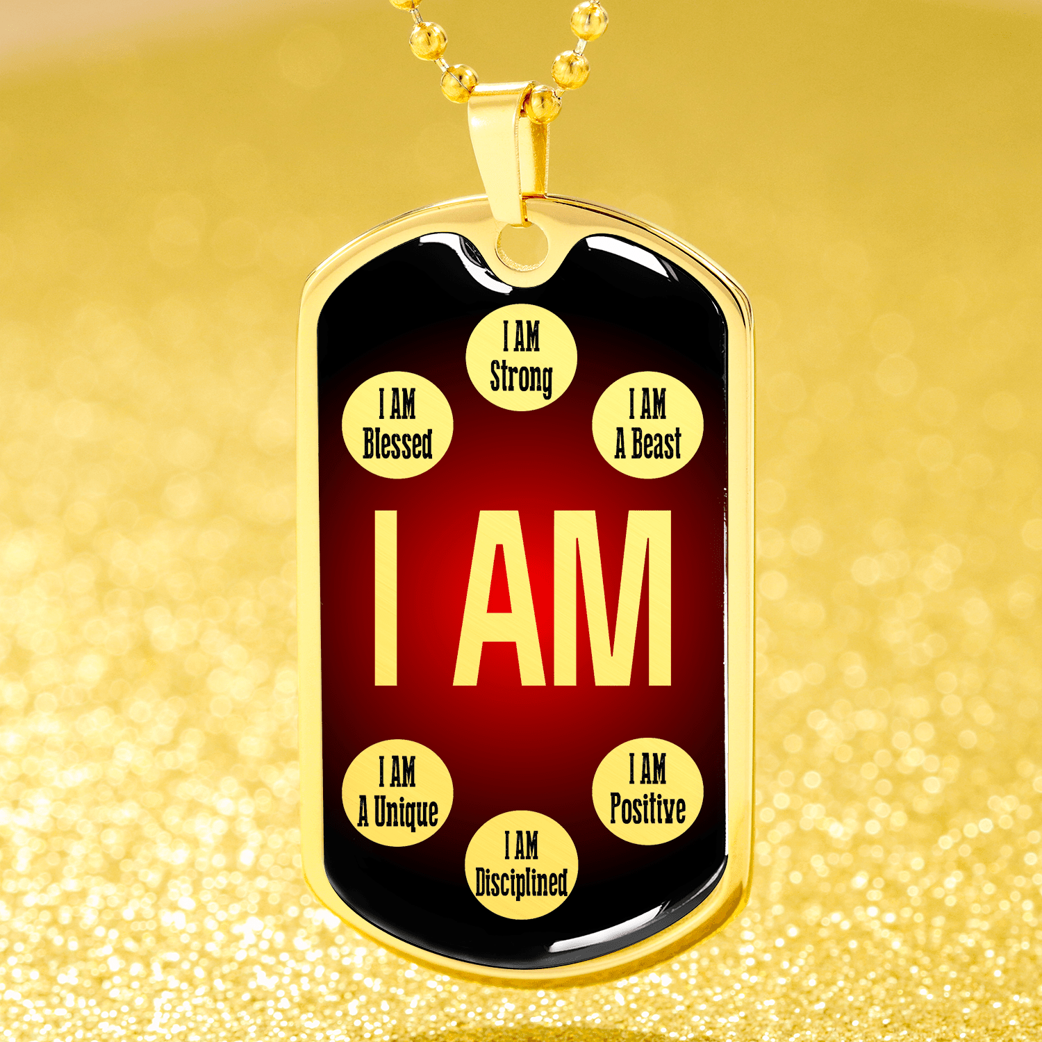 Affirmations Necklace I Am Dog Tag Stainless Steel or 18k Gold 24" Chain Mantra - Express Your Love Gifts