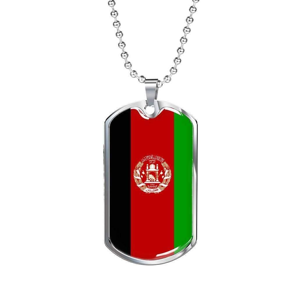 Afghanistan Flag Necklace Morocco Flag Stainless Steel or 18k Gold Dog Tag 24" Chain - Express Your Love Gifts
