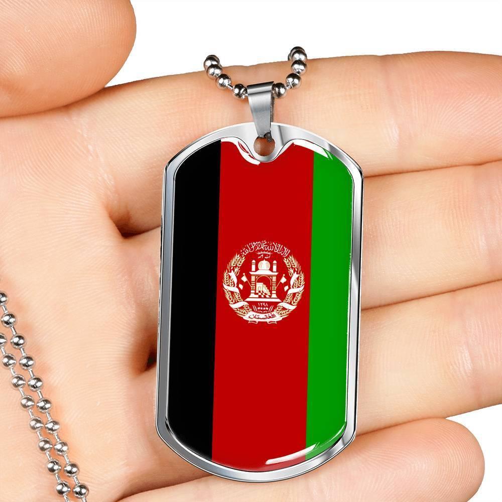 Afghanistan Flag Necklace Morocco Flag Stainless Steel or 18k Gold Dog Tag 24" Chain - Express Your Love Gifts