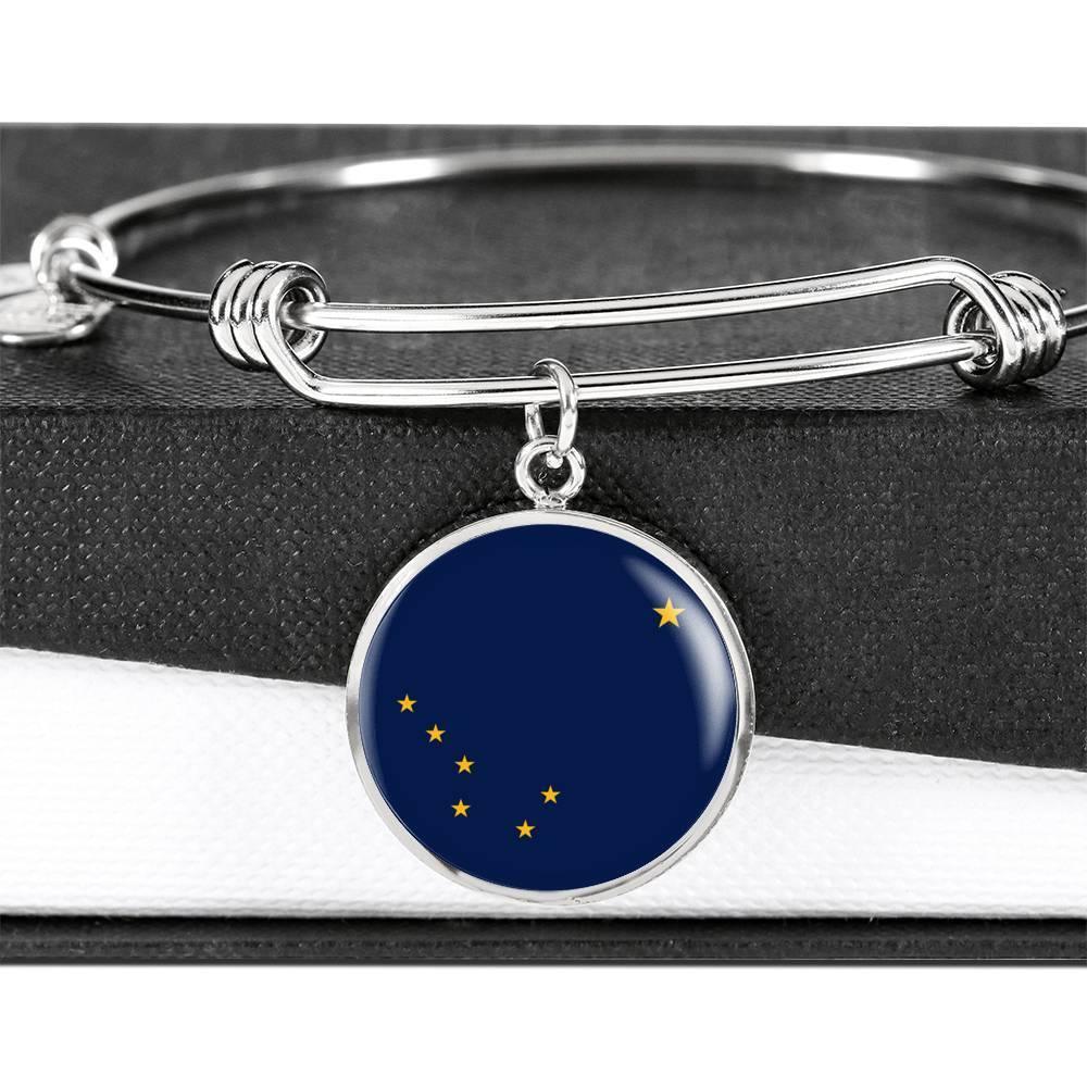 Alaska State Flag Bracelet Alaska Circle Bangle Stainless Steel or 18k Gold" - Express Your Love Gifts