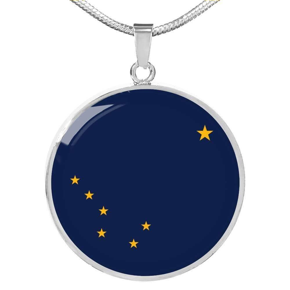 Alaska State Flag Necklace Circle Pendant Stainless Steel or 18k Gold 18-22" - Express Your Love Gifts