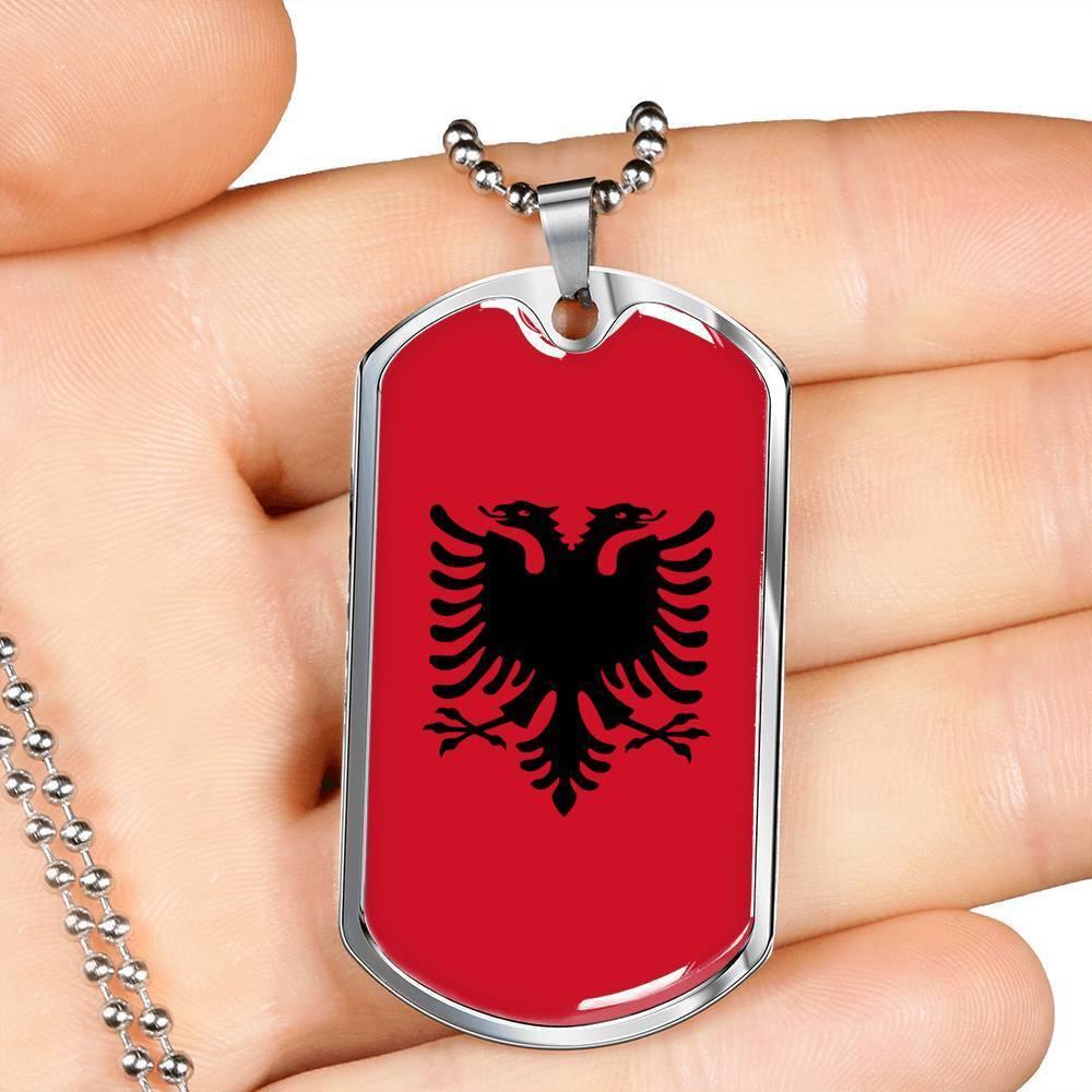 Albania Flag Necklace Albania Flag Stainless Steel or 18k Gold Dog Tag 24" - Express Your Love Gifts