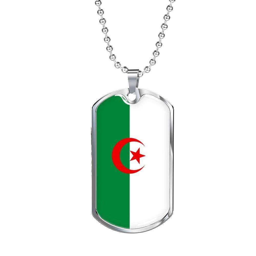 Algeria Flag Necklace Algeria Flag Stainless Steel or 18k Gold Dog Tag 24" - Express Your Love Gifts